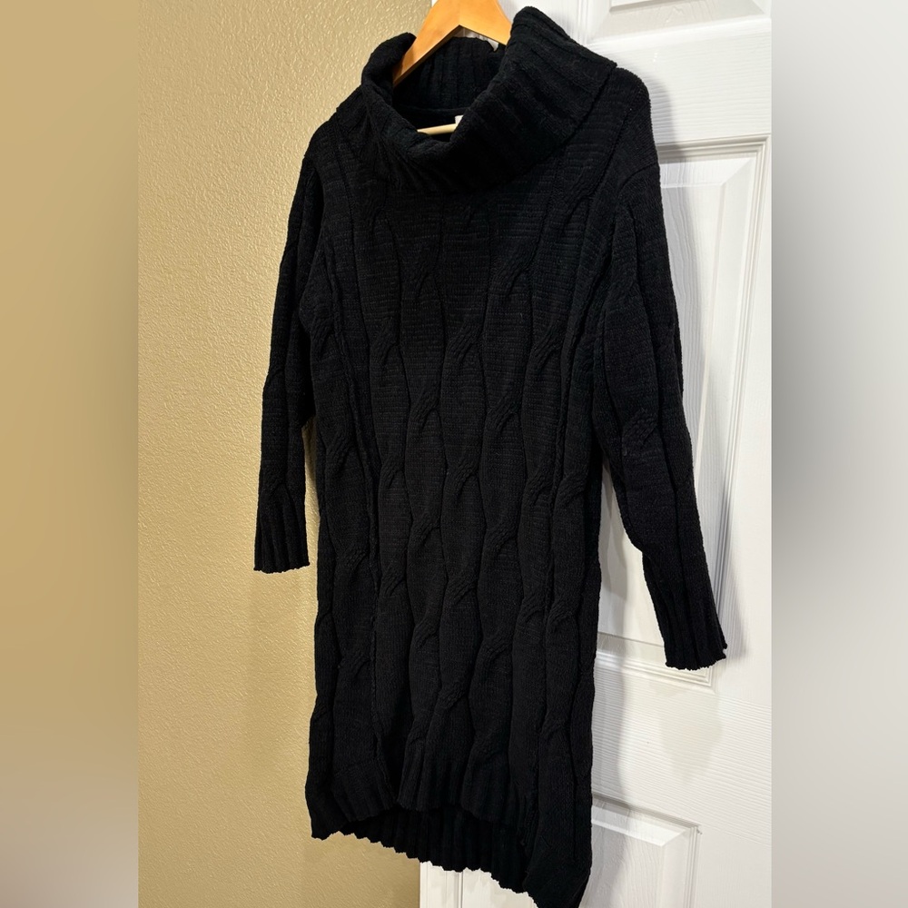 Anthropology Cozy Black Cable Knit Sweater Dress size L - Picture 3 of 10